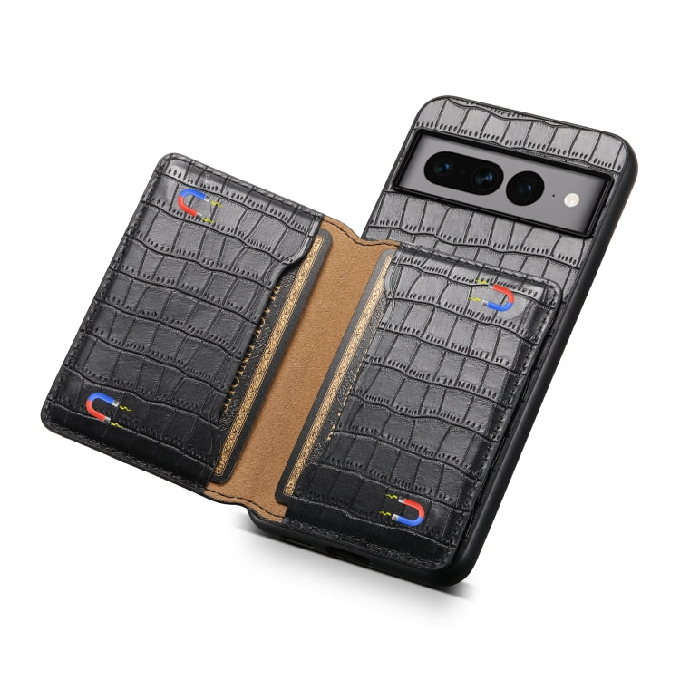 For Google Pixel 7 Pro 5G Crocodile Texture Card Bag Design Full Coverage Phone Case(Black) - Google Cases by buy2fix | Online Shopping UK | buy2fix