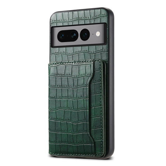 For Google Pixel 7 Pro 5G Crocodile Texture Card Bag Design Full Coverage Phone Case(Green) - Google Cases by buy2fix | Online Shopping UK | buy2fix