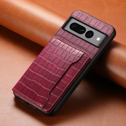 For Google Pixel 7 Pro 5G Crocodile Texture Card Bag Design Full Coverage Phone Case(Red) - Google Cases by buy2fix | Online Shopping UK | buy2fix