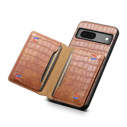 For Google Pixel 7 5G Crocodile Texture Card Bag Design Full Coverage Phone Case(Brown) - Google Cases by buy2fix | Online Shopping UK | buy2fix