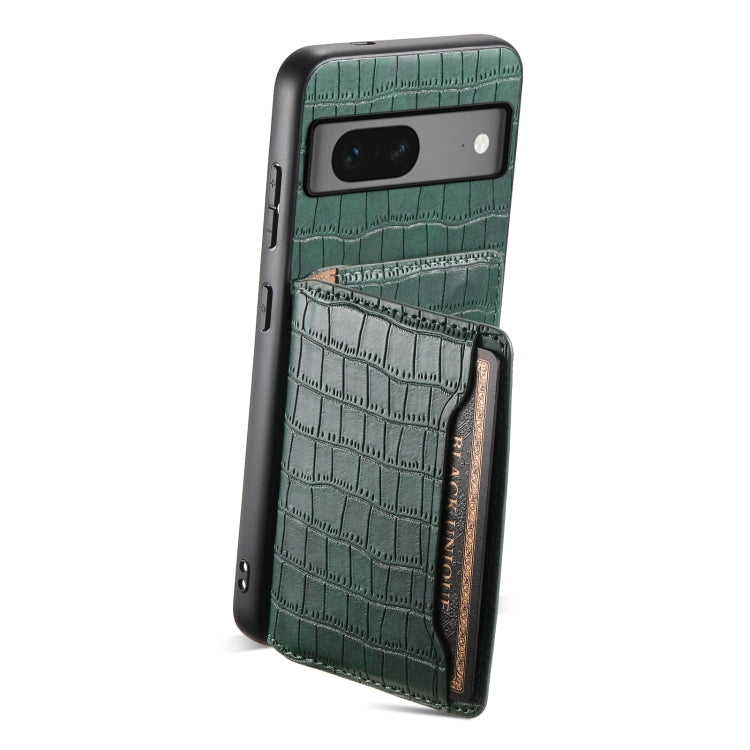 For Google Pixel 7 5G Crocodile Texture Card Bag Design Full Coverage Phone Case(Green) - Google Cases by buy2fix | Online Shopping UK | buy2fix