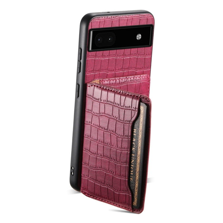 For Google Pixel 6a Crocodile Texture Card Bag Design Full Coverage Phone Case(Red) - Google Cases by buy2fix | Online Shopping UK | buy2fix