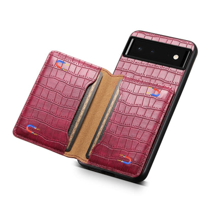 For Google Pixel 6 Crocodile Texture Card Bag Design Full Coverage Phone Case(Red) - Google Cases by buy2fix | Online Shopping UK | buy2fix