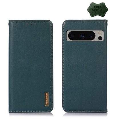 For Google Pixel 9 Pro KHAZNEH Nappa Top Layer Cowhide Leather Phone Case(Green) - Google Cases by buy2fix | Online Shopping UK | buy2fix