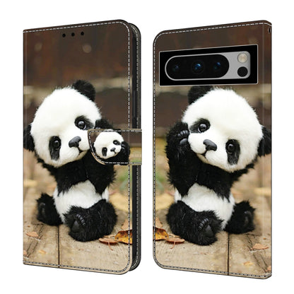 For Google Pixel 9 Pro Crystal Painted Leather Phone case(Panda) - Google Cases by buy2fix | Online Shopping UK | buy2fix