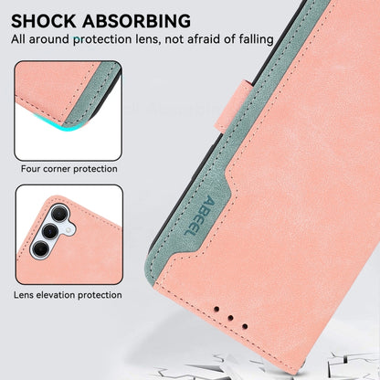 For Samsung Galaxy S21 Ultra 5G ABEEL Color Block Magnetic RFID Leather Phone Case(Pink-Cyan) - Galaxy S21 Ultra 5G Cases by buy2fix | Online Shopping UK | buy2fix