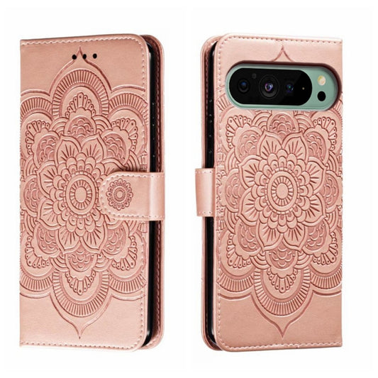 For Google Pixel 9 Sun Mandala Embossing Pattern Phone Leather Case(Rose Gold) - Google Cases by buy2fix | Online Shopping UK | buy2fix