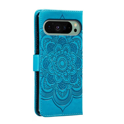 For Google Pixel 9 Sun Mandala Embossing Pattern Phone Leather Case(Blue) - Google Cases by buy2fix | Online Shopping UK | buy2fix