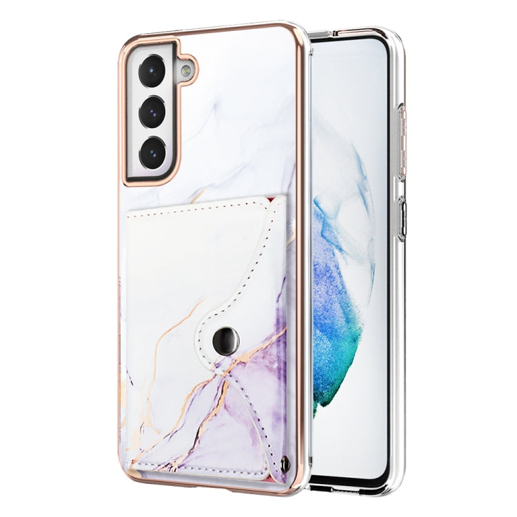 For Samsung Galaxy S21+ 5G Marble Pattern IMD Card Slot Phone Case(White Purple) - Galaxy S21+ 5G Cases by buy2fix | Online Shopping UK | buy2fix