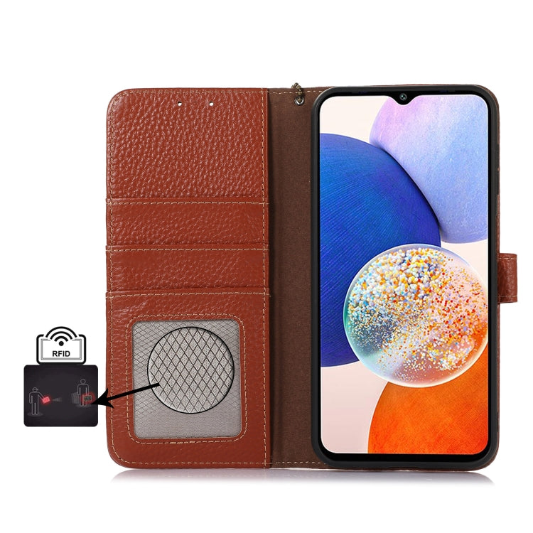 For Google Pixel 9 Pro Genuine Leather Litchi Texture RFID Leather Phone Case(Coffee) - Google Cases by buy2fix | Online Shopping UK | buy2fix