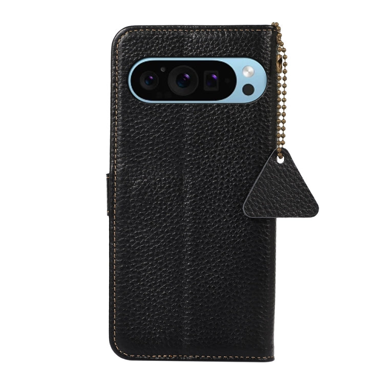 For Google Pixel 9 Genuine Leather Litchi Texture RFID Leather Phone Case(Black) - Google Cases by buy2fix | Online Shopping UK | buy2fix