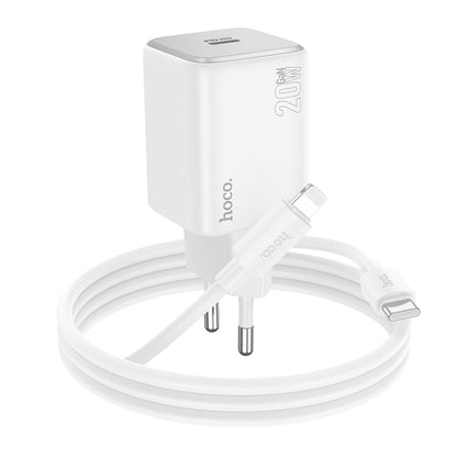 hoco N40 Mighty PD20W Single Type-C Port Charger with Type-C to 8 Pin Cable, EU Plug(White) - USB Charger by hoco | Online Shopping UK | buy2fix