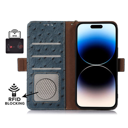 For Google Pixel 9 Ostrich Pattern Genuine Leather RFID Phone Case(Blue) - Google Cases by buy2fix | Online Shopping UK | buy2fix