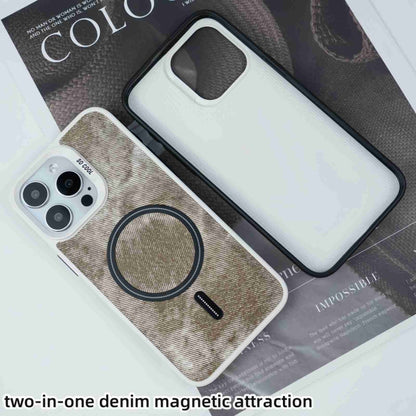 For iPhone 15 Contrast Color Denim MagSafe Magnetic Phone Case(Grey Blue) - iPhone 15 Cases by buy2fix | Online Shopping UK | buy2fix