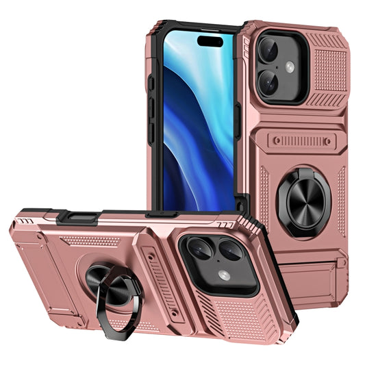 For iPhone 16 Plus TPU+PC Shockproof Card Phone Case with Metal Ring Holder(Rose Gold) - iPhone 16 Plus Cases by buy2fix | Online Shopping UK | buy2fix