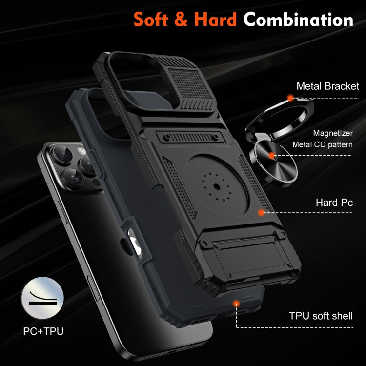 For iPhone 16 Pro Max TPU+PC Shockproof Card Phone Case with Metal Ring Holder(Black) - iPhone 16 Pro Max Cases by buy2fix | Online Shopping UK | buy2fix