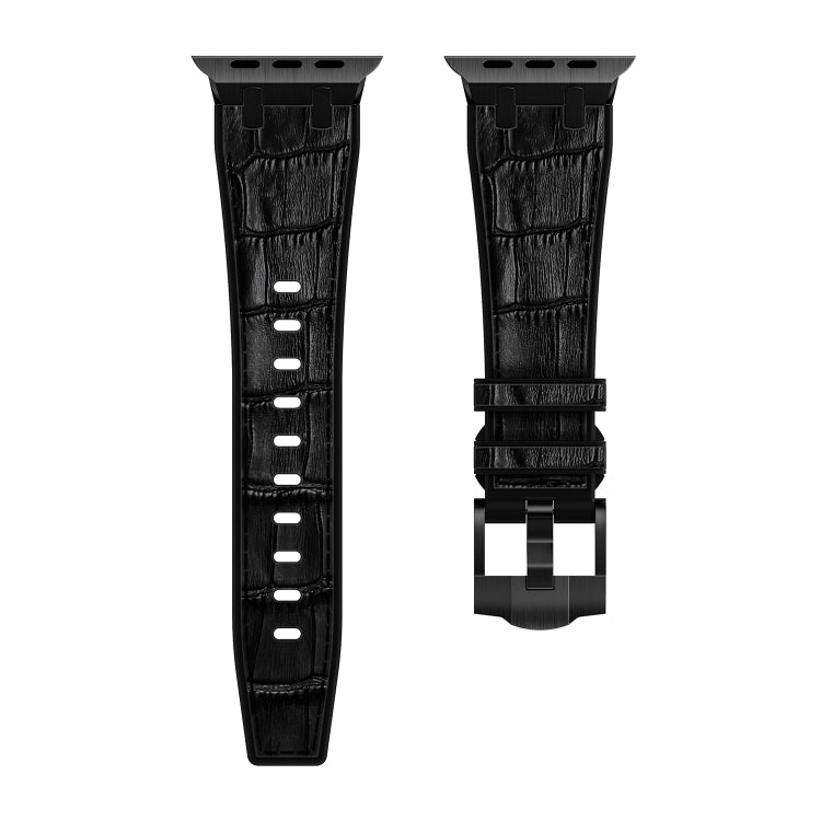 For Apple Watch Series 6 40mm Crocodile Texture Liquid Silicone Watch Band(Black Black) - Watch Bands by buy2fix | Online Shopping UK | buy2fix