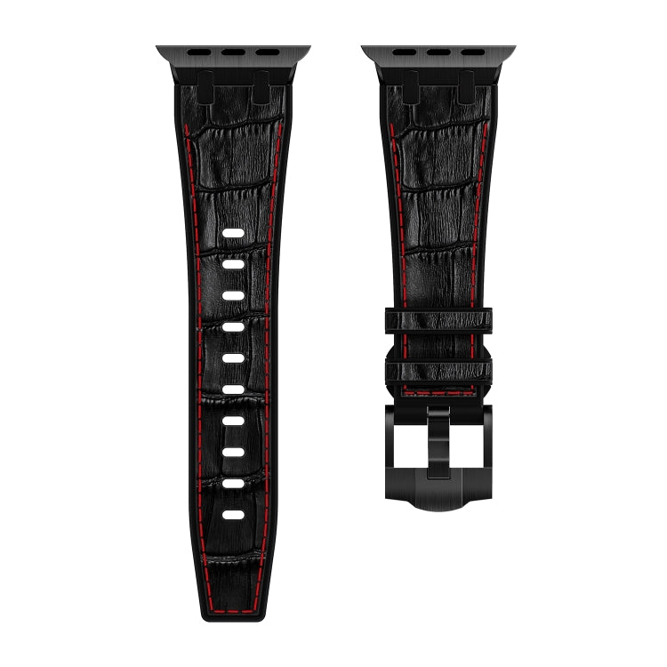 For Apple Watch Series 5 40mm Crocodile Texture Liquid Silicone Watch Band(Black Red Black) - Watch Bands by buy2fix | Online Shopping UK | buy2fix