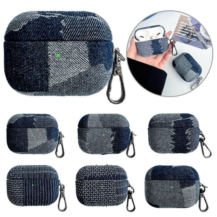 For AirPods Pro 2 Stitching Denim Cloth Bluetooth Earphone Protective Case(Dark Color Irregular) - For AirPods Pro 2 by buy2fix | Online Shopping UK | buy2fix