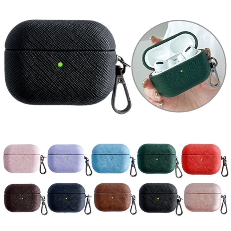 For AirPods 3 Cross Texture PU Leather Bluetooth Earphone Protective Case(Dark Green) - For AirPods 3 by buy2fix | Online Shopping UK | buy2fix