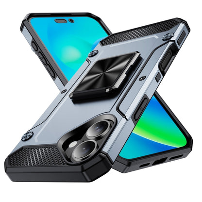 For iPhone 16 Plus Shockproof Metal Holder Phone Case(Grey) - iPhone 16 Plus Cases by buy2fix | Online Shopping UK | buy2fix