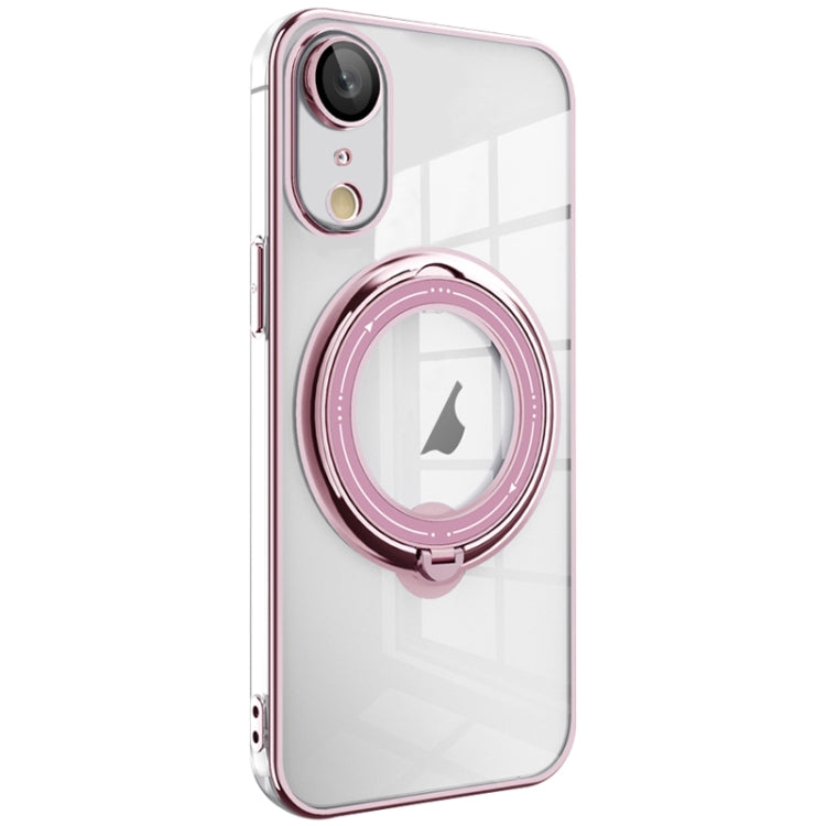 For iPhone XR Electroplating MagSafe 360 Degree Rotation Holder Shockproof Phone Case(Pink) - More iPhone Cases by buy2fix | Online Shopping UK | buy2fix