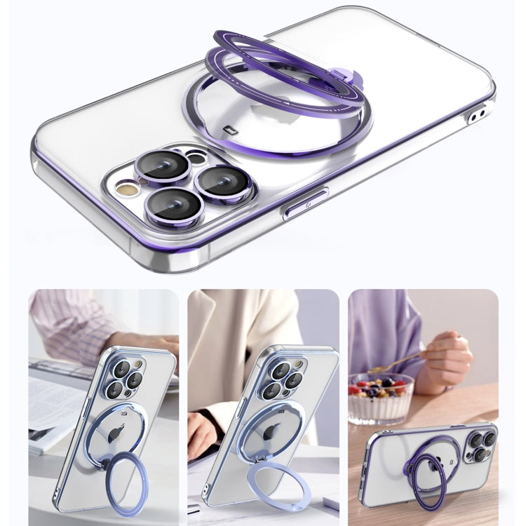 For iPhone 16 Plus Electroplating MagSafe 360 Degree Rotation Holder Shockproof Phone Case(Dark Purple) - iPhone 16 Plus Cases by buy2fix | Online Shopping UK | buy2fix