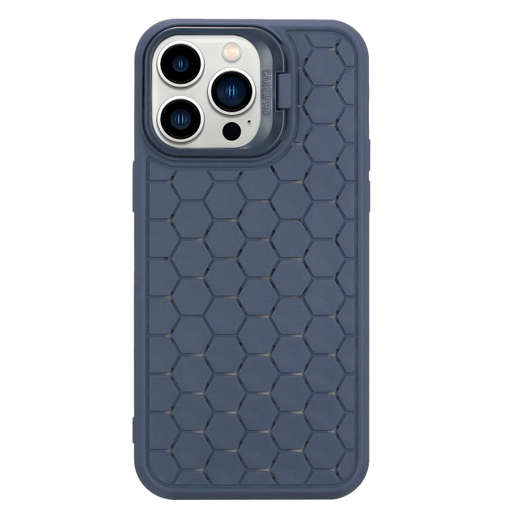 For iPhone 16 Pro Honeycomb Radiating Lens Holder TPU Phone Case(Blue) - iPhone 16 Pro Cases by buy2fix | Online Shopping UK | buy2fix