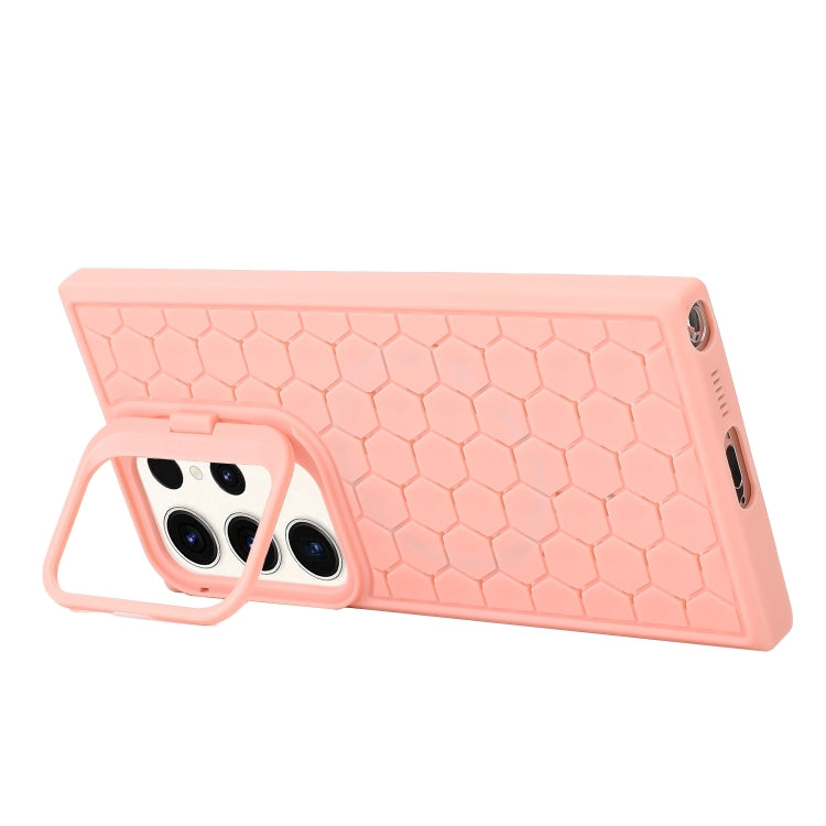 For Samsung Galaxy S24 Ultra 5G Honeycomb Radiating Lens Holder TPU Phone Case(Pink) - Galaxy S24 Ultra 5G Cases by buy2fix | Online Shopping UK | buy2fix