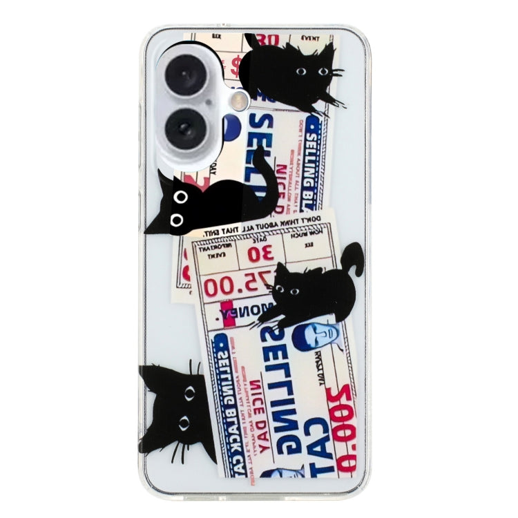 For iPhone 16 Colorful Painting Pattern TPU Phone Case(Black Cat) - iPhone 16 Cases by buy2fix | Online Shopping UK | buy2fix