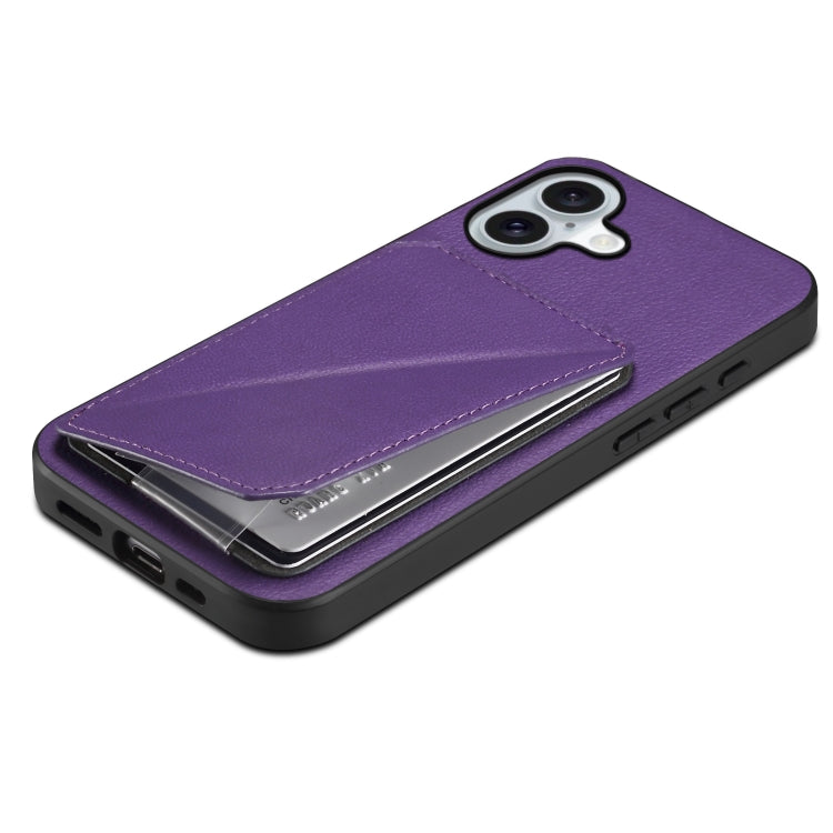 For iPhone 16 Plus D04 Calf Texture Dual Card Slot Holder Phone Case(Purple) - iPhone 16 Plus Cases by buy2fix | Online Shopping UK | buy2fix