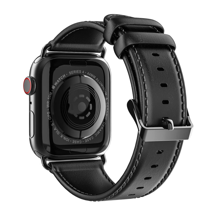 For Apple Watch Series 8 45mm DUX DUCIS Business Genuine Leather Watch Strap(Black) - Watch Bands by DUX DUCIS | Online Shopping UK | buy2fix