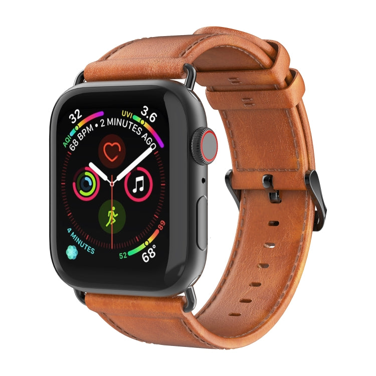 For Apple Watch Series 7 45mm DUX DUCIS Business Genuine Leather Watch Strap(Khaki) - Watch Bands by DUX DUCIS | Online Shopping UK | buy2fix