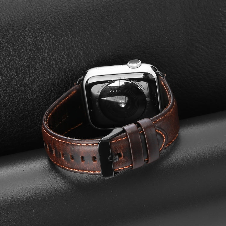 For Apple Watch SE 44mm DUX DUCIS Business Genuine Leather Watch Strap(Coffee) - Watch Bands by DUX DUCIS | Online Shopping UK | buy2fix