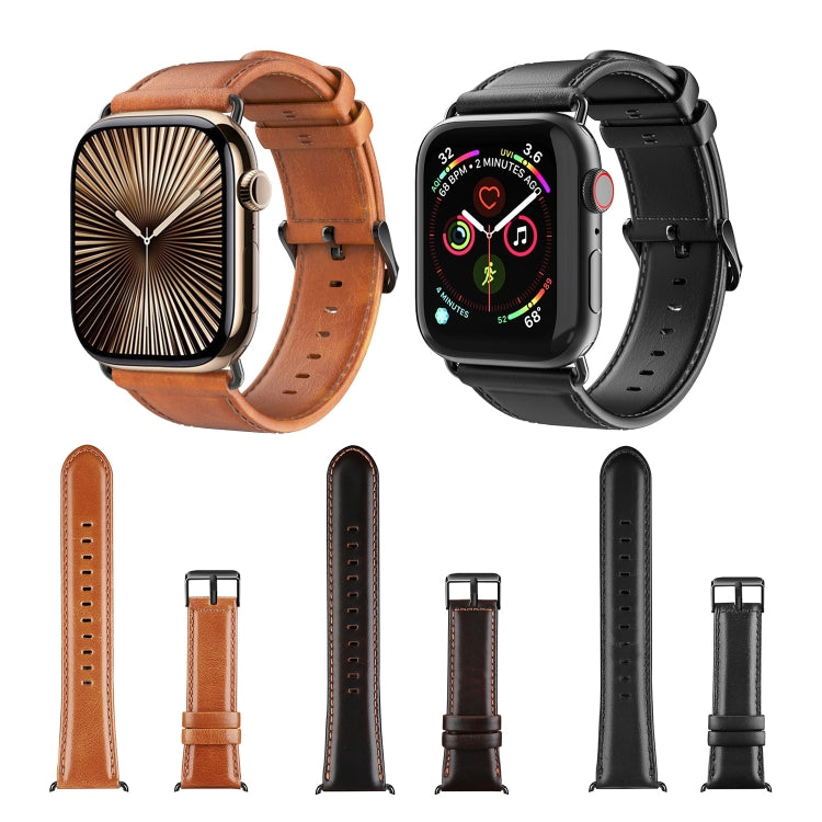 For Apple Watch SE 44mm DUX DUCIS Business Genuine Leather Watch Strap(Black) - Watch Bands by DUX DUCIS | Online Shopping UK | buy2fix