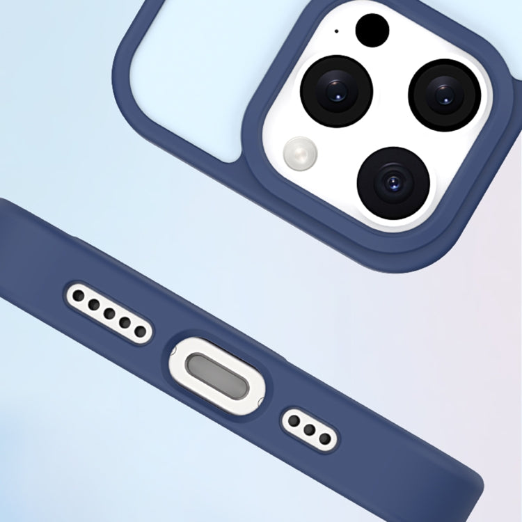 For iPhone 15 Metal Button Skin Feel Matte MagSafe Shockproof Phone Case(Dark Blue) - iPhone 15 Cases by buy2fix | Online Shopping UK | buy2fix