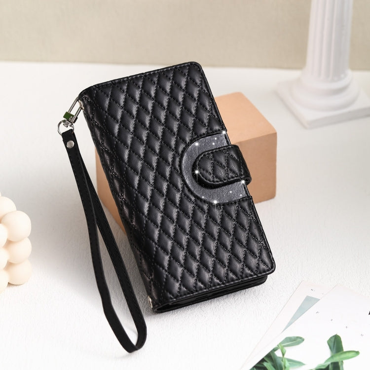 For Google Pixel 7 5G Glitter Lattice Zipper Wallet Leather Phone Case(Black) - Google Cases by buy2fix | Online Shopping UK | buy2fix