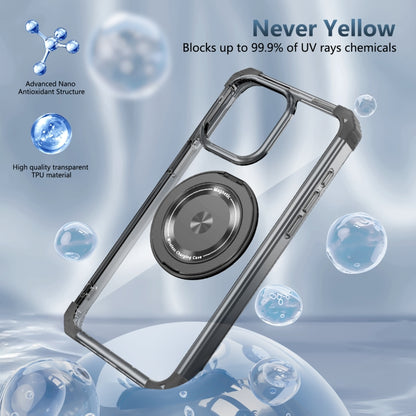 For iPhone 15 Gold Shield CD Pattern MagSafe Magnetic Phone Case with Rotating Stand(Transparent Black) - iPhone 15 Cases by buy2fix | Online Shopping UK | buy2fix