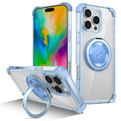 For iPhone 16 Pro Gold Shield CD Pattern MagSafe Magnetic Phone Case with Rotating Stand(Transparent Blue) - iPhone 16 Pro Cases by buy2fix | Online Shopping UK | buy2fix