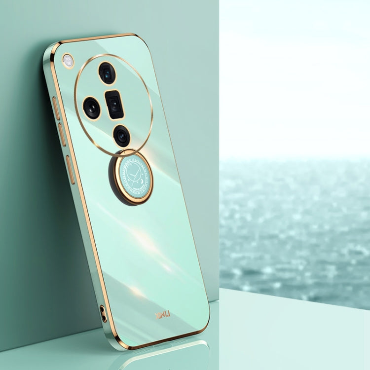 For OPPO Find X7 5G XINLI Straight Edge 6D Electroplate TPU Phone Case with Ring Holder(Mint Green) - Find X7 Cases by XINLI | Online Shopping UK | buy2fix