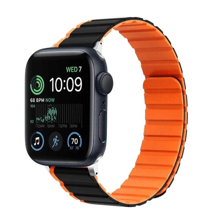 For Apple Watch SE 2022 44mm ZGA Two Color Magnetic Silicone Watch Band(Black+Orange) - Watch Bands by ZGA | Online Shopping UK | buy2fix