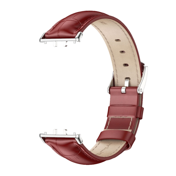 For Samsung Galaxy Fit 3 Mijobs Dual-sided Genuine Leather Watch Band(Bamboo Red Silver) - Watch Bands by MIJOBS | Online Shopping UK | buy2fix