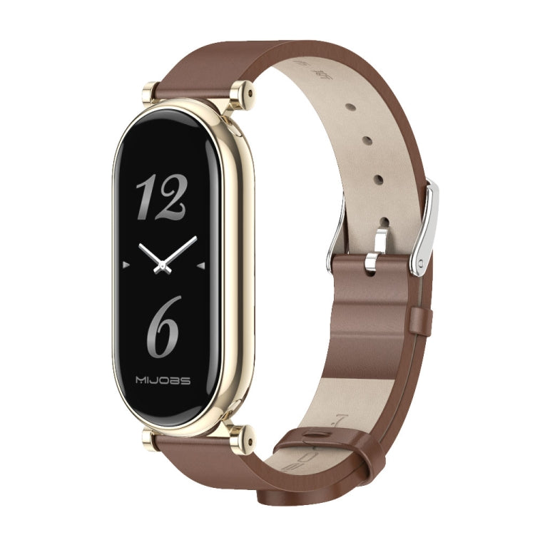 For Xiaomi Mi Band 8 / 9 / 9 NFC Mijobs GT4 First Layer Cowhide Watch Band(Brown Light Gold) - Watch Bands by MIJOBS | Online Shopping UK | buy2fix