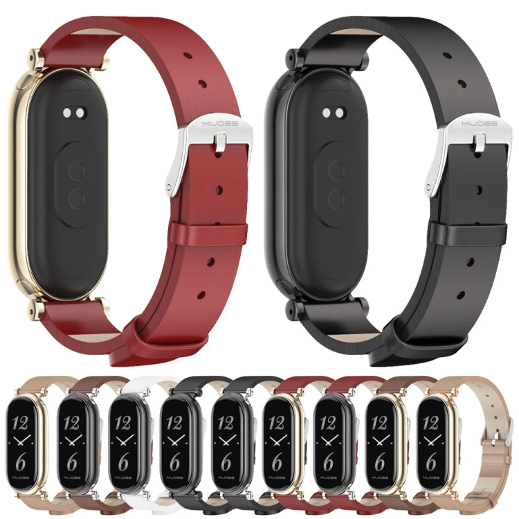 For Xiaomi Mi Band 8 Mijobs GT4 First Layer Cowhide Watch Band(White Silver) - Watch Bands by MIJOBS | Online Shopping UK | buy2fix