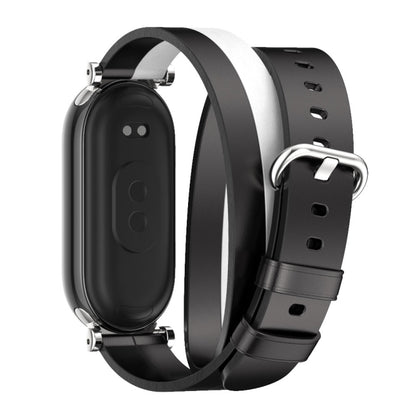 For Xiaomi Mi Band 8 / 9 / 9 NFC Mijobs GT4 Dual-Loop Leather Watch Band(Black+White+Silver) - Watch Bands by MIJOBS | Online Shopping UK | buy2fix