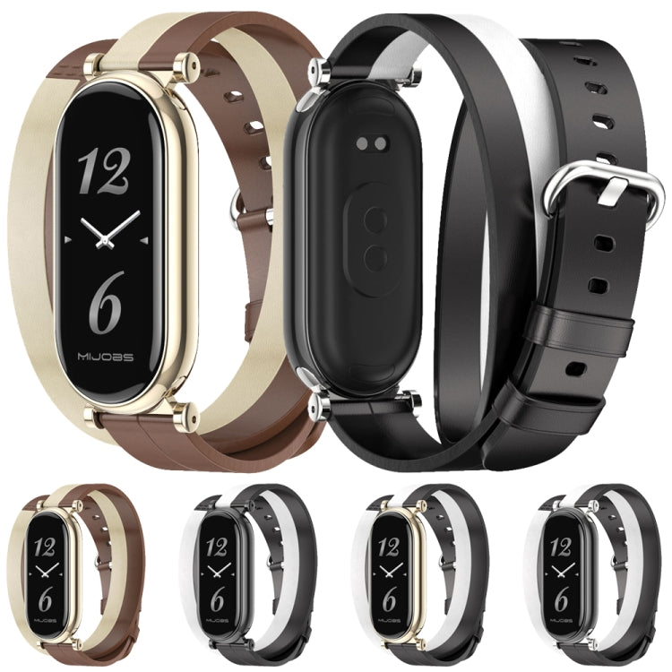 For Xiaomi Mi Band 8 / 9 / 9 NFC Mijobs GT4 Dual-Loop Leather Watch Band(Black+White+Silver) - Watch Bands by MIJOBS | Online Shopping UK | buy2fix