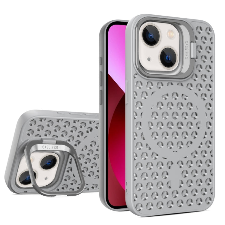 For iPhone 13 Hollow Cooling Lens Holder MagSafe Magnetic TPU Phone Case(Grey) - iPhone 13 Cases by buy2fix | Online Shopping UK | buy2fix