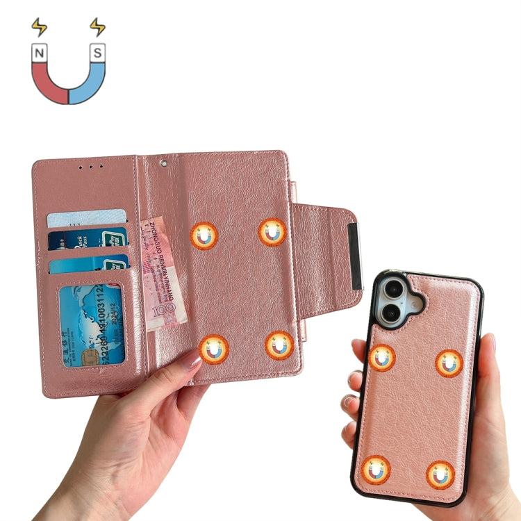 For iPhone 16 Plus Multifunctional Seven Cards Wallet Leather Phone Case(Rose Gold) - iPhone 16 Plus Cases by buy2fix | Online Shopping UK | buy2fix