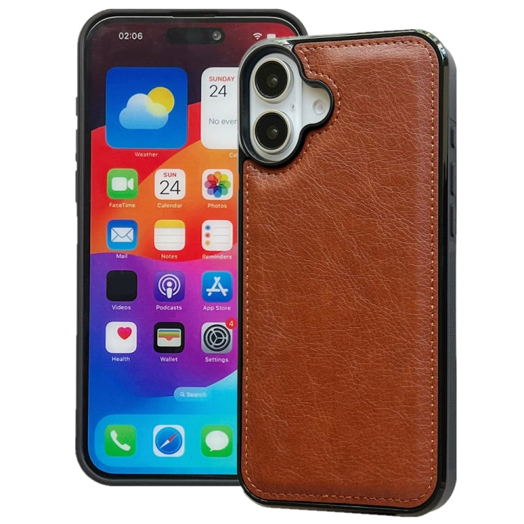 For iPhone 16 Cowhide Texture Back Cover Phone Case(Brown) - iPhone 16 Cases by buy2fix | Online Shopping UK | buy2fix