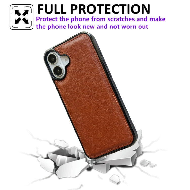 For iPhone 16 Cowhide Texture Back Cover Phone Case(Brown) - iPhone 16 Cases by buy2fix | Online Shopping UK | buy2fix